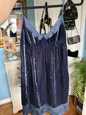 Navy Velvet mini Dress with Contrasting Trim